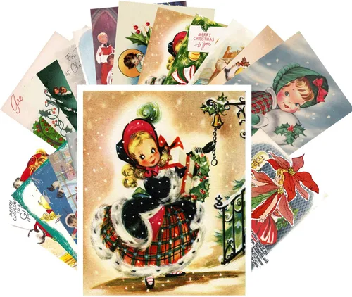 Miniatura 4 de PIXILUV Paquete de Tarjetas Postales 24 piezas - Tarjetas de Felicitación Vintage de Navidad con Santa - Reedición