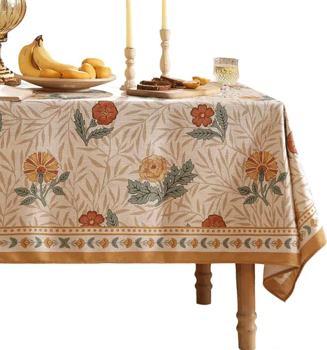 patdrea - Mantel de diseño francés vintage rectangular, patrón floral amarillo antiarrugas, mantel decorativo para cocina, comedor, fiestas, Acianos