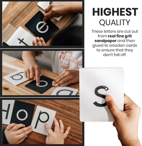 Miniatura 5 de Montessori - Juego de letras de papel de lija Tarjetas táctiles en minúsculas en blanco y negro Herramienta de aprendizaje sensorial