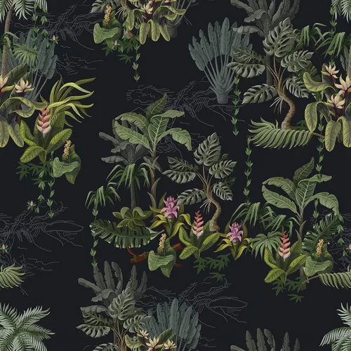 Miniatura 16 de Ismoon Papel tapiz verde para despegar y pegar, diseño bohemio floral y hojas en papel adhesivo grueso, papel adhesivo botánico oscuro, extraíble