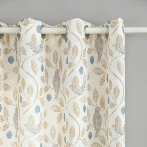 Miniatura 4 de VOGOL Cortina de ventana estilo campestre, cortinas estampadas con patrón de pájaros y hojas para dormitorio, paneles decorativos con ojales