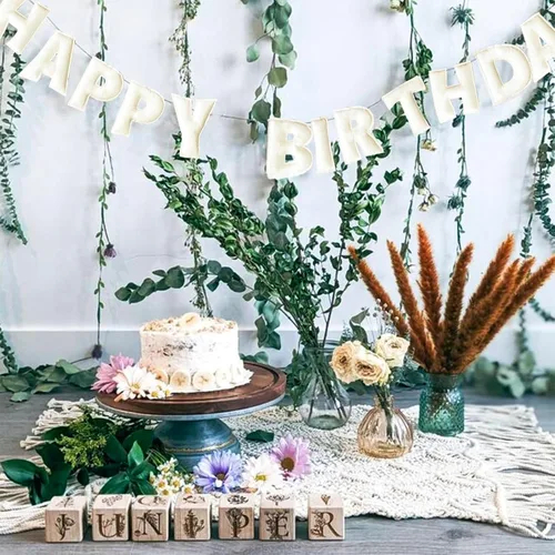Miniatura 6 de Cartel de feliz cumpleaños pre-encordado – Guirnalda de bola de fieltro, decoraciones de fiesta temática blanca, guirnalda de feliz cumpleaños