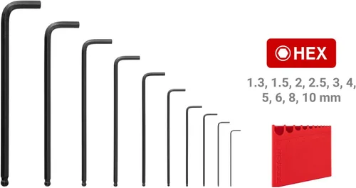 Miniatura 2 de TEKTON Juego de llaves en L hexagonales de extremo esférico con soporte, 10 piezas (0.051-0.394 in, tamaños comunes) KLX91202