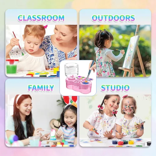 Miniatura 4 de BoAn Herramienta limpiadora de pinceles de pintura mejorada 2025 – Lavadora de pinceles todo en uno, taza de enjuague, soporte y paleta para Rosa