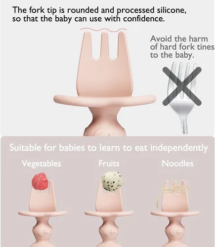 Miniatura 5 de Paquete de 12 utensilios para bebé, cucharas de silicona para bebés, auto alimentación y tenedores para bebés, utensilios para niños pequeños
