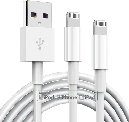 TUMABER Paquete de 2 cables de carga para iPhone de 3 pies con certificación MFi de Apple, cable Lightning a USB de 3 pies, carga rápida de 2.4 A,