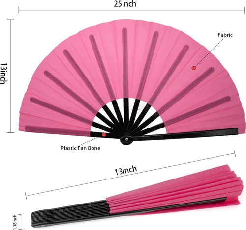 Miniatura 2 de QIRMIZI Abanico grande plegable para rave – Abanicos de tela de nailon, abanicos retro vintage para kung fu, tai chi, danza, festivales de música