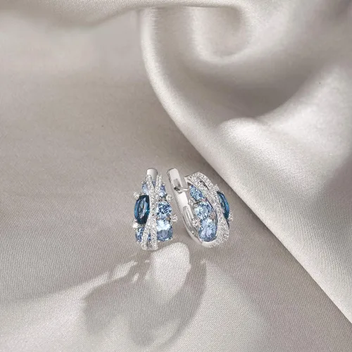 Miniatura 3 de Santuzza Aretes colgantes de plata de ley 925 con circonita cúbica para mujer