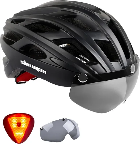 Shinmax Casco de bicicleta, casco de bicicleta CPSC/CPC para adultos, hombres y mujeres, con gafas magnéticas y luz trasera LED, casco de ciclismo