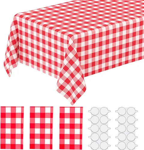 Miniatura 12 de Paquete de 2 manteles de plástico blanco, 108 x 54 pulgadas, manteles rectangulares desechables bohemios para bodas, pícnics y fiestas