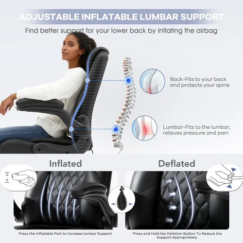 Miniatura 3 de Silla de dibujo de cuero, silla de oficina alta para escritorio de pie, silla de oficina de alto ejecutivo con soporte lumbar inflable, altura