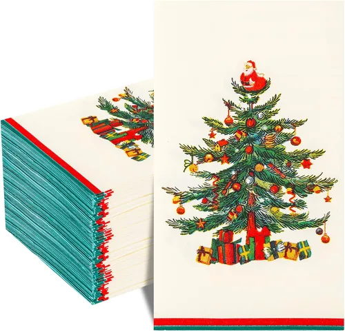Miniatura 13 de WDF Paquete de 100 Servilletas Navideñas Verdes Desechables - Servilletas de Papel de Árbol de Navidad de 3 Capas, Servilletas Navideñas Verdes
