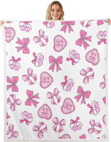 Miniatura 10 de Manta de vellón de ballet para niña, manta de ensueño con lazo rosa de princesa bailarina para sofá de adultos, manta suave kawaii a rayas círculos