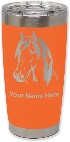 Miniatura 27 de LaserGram Vaso aislado al vacío de 20 onzas, cabeza de caballo 1, grabado personalizado incluido (negro)