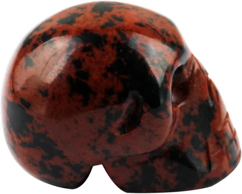 Miniatura 3 de mookaitedecor Juego de 5 esculturas de calavera de cristal de obsidiana Mahagony de 1 pulgada, estatua de piedra preciosa tallada a mano, colección