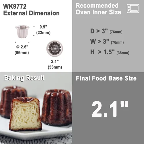 Miniatura 2 de CHEFMADE Molde de Pastel Canelé, Molde de 6.6 cm Antiadherente para Magdalenas y Cupcakes para Hornear al Horno (Oro Champán)