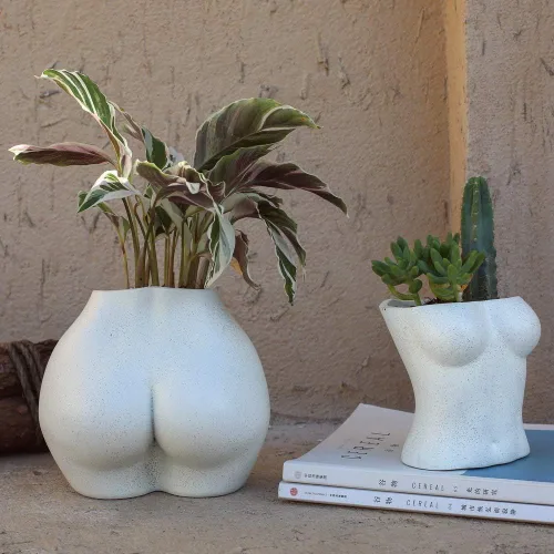 Miniatura 4 de FROZZUR - Maceta con forma de cuerpo femenino, jarrón con trasero, maceta de flores femenina, maceta moderna de resina estilo bohemio, color blanco