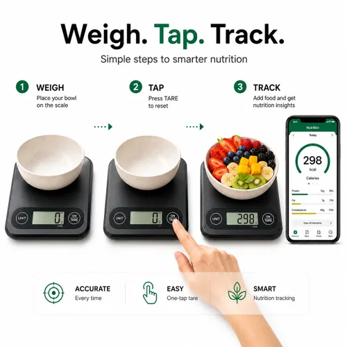 Miniatura 2 de URAMAZ Báscula de alimentos con calculadora nutricional, báscula digital de alimentos para báscula de cocina gramos y onzas, báscula inteligente