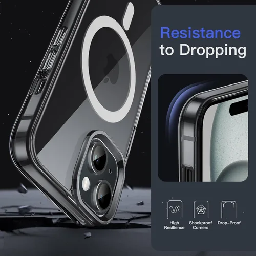Miniatura 6 de JETech Funda magnética para iPhone 15 de 6.1 pulgadas, compatible con MagSafe, carga inalámbrica, a prueba de golpes, con parte trasera transparente