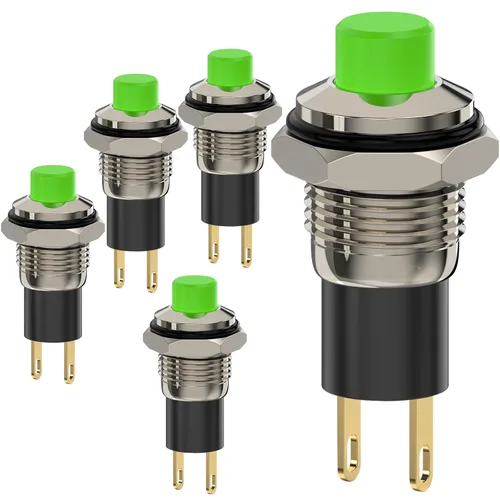 Miniatura 14 de Interruptor de botón, Interruptores mini autobloqueables de cierre 10mm redondos DC24V 0.5A Negro con tapa 5 piezas con cable de 20cm