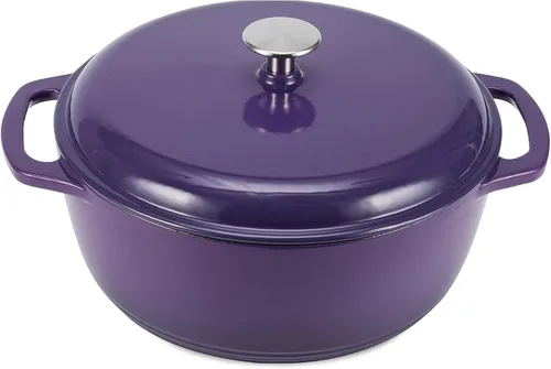 Miniatura 20 de Amazon Basics Olla de horno holandés de hierro fundido con tapa, esmaltada, redonda, doble asa, resistente, pequeña, 4.3 cuartos de galón, azul