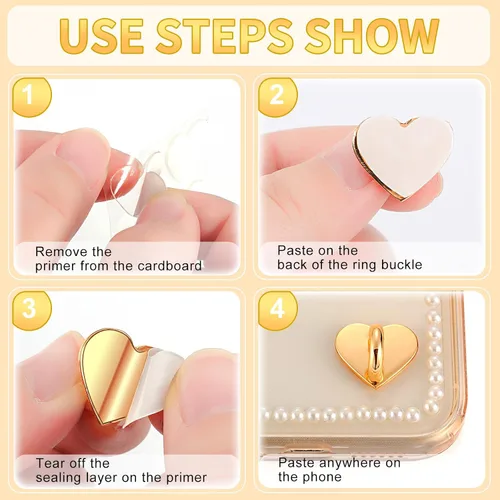 Miniatura 4 de Moxweyeni 8 Piezas Anillo de Dedo para Teléfono Celular Adhesivo Metal Soporte de Agarre con Lazo Soporte Charm en Forma de Corazón Gancho