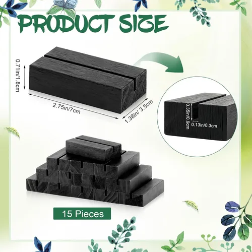 Miniatura 2 de 15 soportes de madera para números de mesa, soportes de madera para tarjetas, soporte para fotos, soportes acrílicos para ceremonia, fiesta de Negro