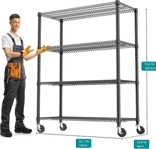 Miniatura 3 de M MZG Estantería de acero de 4 niveles, 2640 libras, estantería de almacenamiento de utilidad, organizador de acero, estante de alambre para el Negro