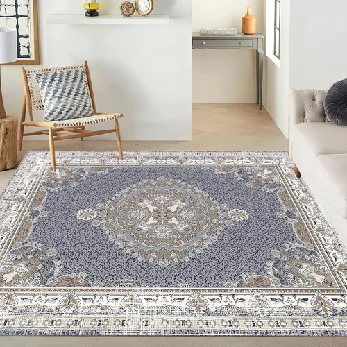 Miniatura 4 de Alfombra de área estampada azul, retro, envejecida, antideslizante, para interiores, sala de estar, lavable a máquina, transpirable para sala