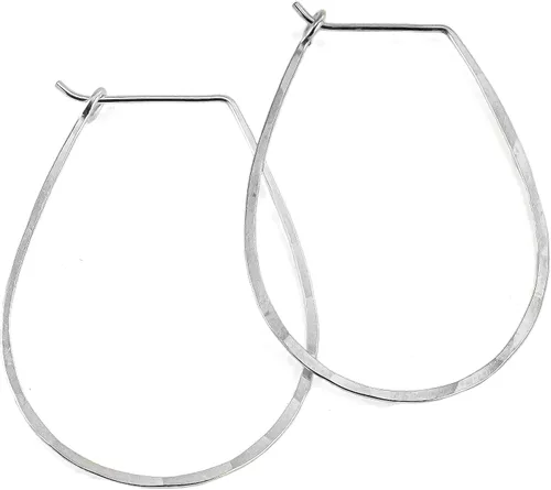 Miniatura 35 de Pendientes de aro delgados martillados, elegantes geométricos de plata de ley maciza, relleno de oro y relleno de oro rosa; para mujeres de Lotus
