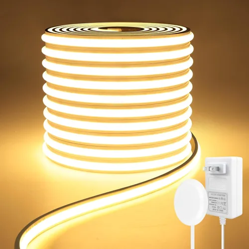 Miniatura 10 de Tira de luces LED COB de neón de 16.4 pies, 24 V, 1400 LED, sensor táctil de madera penetrable, impermeable, blanco, regulable, tira de luz de neón