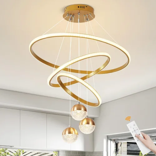 Candelabros LED modernos de 3 colores regulables de oro con control remoto ajustable colgante para comedor, sala de estar, dormitorio, entrada