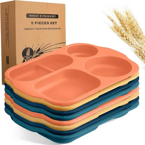 Miniatura 10 de Vesici 8 piezas de platos grandes de 12 pulgadas irrompibles divididos para niños y adultos - Bandeja de paja de trigo - Aptos para microondas