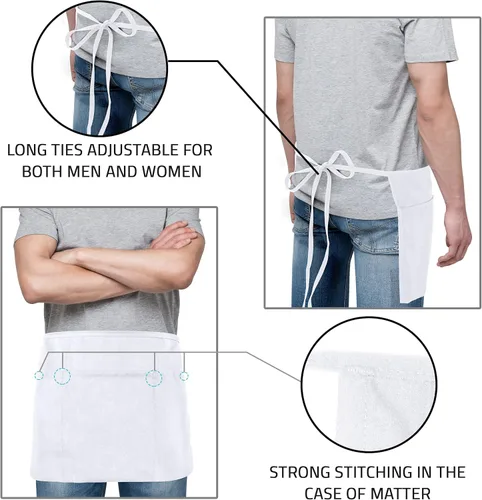 Miniatura 4 de Utopia Wear 12 Pack Server Aprons with 3 Pockets, Waiter and Waitress Waist Aprons for Women with Pockets, Men Short Aprons Blanco
