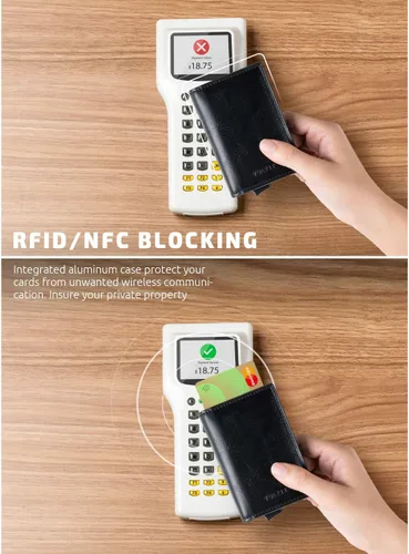 Miniatura 3 de VULKIT Tarjetero Pop Up Slim Wallet Cuero RFID Bloqueo Tarjetero Caja Hasta 8 Tarjetas de Crédito