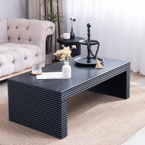 Miniatura 17 de Mesa de centro de madera, 39.37 pulgadas, cuadrada de mediados de siglo, mesa central de madera moderna de madera de fibropanel de densidad media