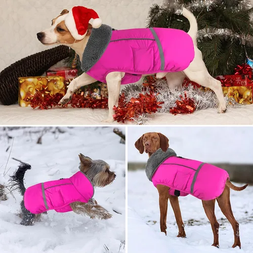 Miniatura 5 de Dogcheer Abrigo cálido para perro, ropa de invierno con cuello polar, chaqueta reflectante para mascotas, ropa para clima frío, chaleco impermeable