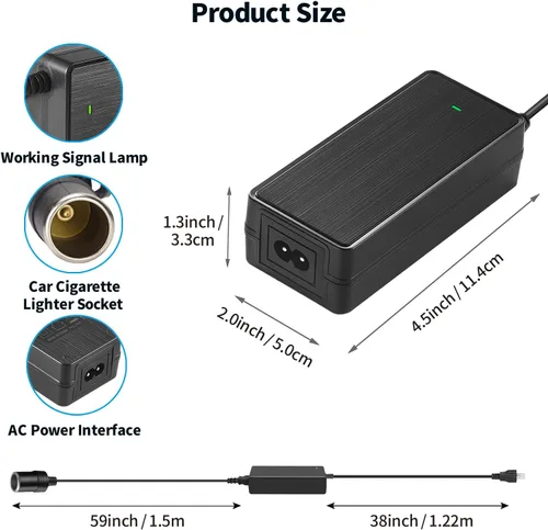 Miniatura 2 de Adaptador de corriente de CA a CC de 12 V, 5 A, 60 W, 100-240 V a 12 V, convertidor de enchufe para encendedor de cigarrillos de automóvil, fuente