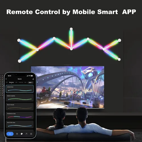 Miniatura 4 de Líneas de luz de pared inteligentes, barras de luz LED WiFi RGB, 16 M+ sincronización de música regulable de color, barras de luz para decoración