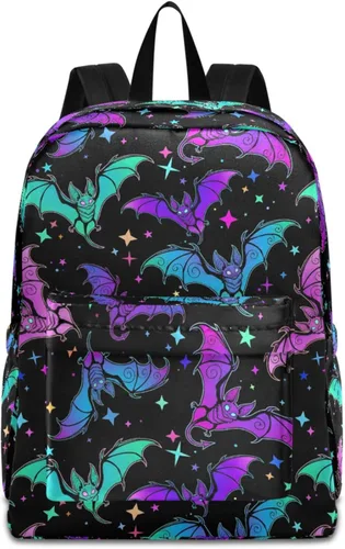 MNSRUU Mochila para estudiantes para la escuela, Halloween, mochila luminosa de murciélagos para laptop, mochila estética para niñas, niños, mochila
