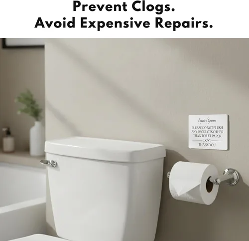 Miniatura 3 de Señal de inodoro con texto en inglés «No ras» con el sistema septico «Do Not Flush Toilet Paper» (acrílico blanco de 5 x 3.5 pulgadas) – Letrero
