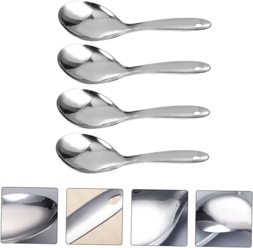 Miniatura 3 de HOMSFOU Cuchara de arroz de 4 piezas Arroz coreano Arroz asiático Utensilios coreanos Cuchara de sopa asiática Cuchara de servir Cuchara asiática