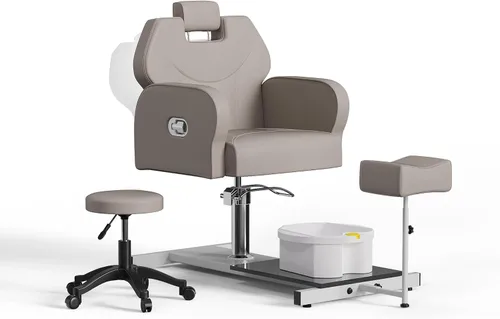 Miniatura 9 de Silla de pedicura sin fontanería con reposapiés de altura ajustable y taburete rodante, estación de pedicura para silla de spa Nail Tech, silla