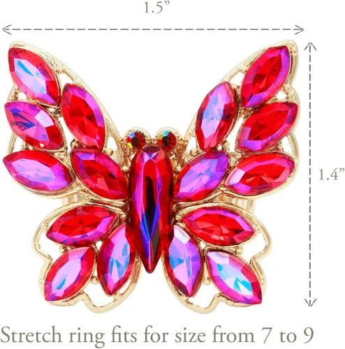 Miniatura 2 de Lavencious Anillo elástico de mariposa con encanto de cristal para mujer, tamaño libre para 7-9