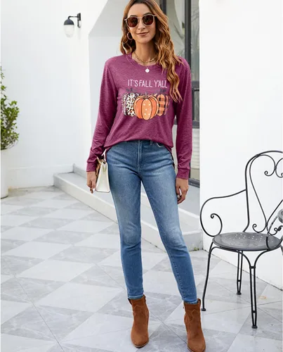 Miniatura 6 de BAOKUAN Sudaderas con estampado de calabaza para mujer, cuello redondo, casual, manga larga para otoño
