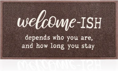 Miniatura 8 de JJUUYOU Felpudo de bienvenida para puerta delantera, entrada al aire libre, Welcome Ish Depends Who You are, tapete antideslizante de goma