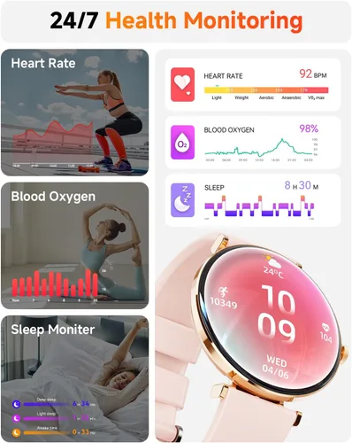 Miniatura 2 de Hwagol Relojes inteligentes para mujer compatibles con iPhone Android [llamadas/cuerpo delgado de metal], pantalla AMOLED microesférica de 1.43 Rosa