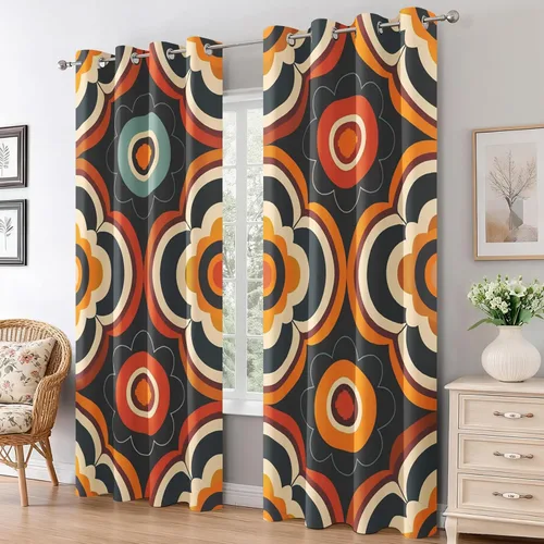 Miniatura 10 de Groovy Heart Curtains for Living Room 84 Inch Length, 60S 70S Retro Blackout Curtains Bedroom Decor, Hippie Orange Aesthetic Grommet Thermal Black