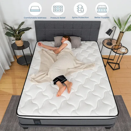 Miniatura 5 de Colchón King, Colchón Híbrido de 12 Pulgadas con Pillow Top en una Caja de Firmeza Media Sin Fibra de Vidrio, Espuma Viscoelástica Suave
