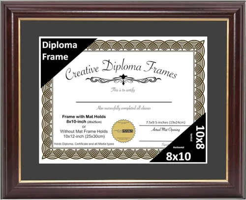 Miniatura 69 de Creative Picture Frames Marco para Diploma de Caoba con Borde Dorado de 12x16 pulgadas con Vidrio y Paspartú Negro y Colgadores de Pared Instalados